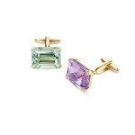 CANDY Manschettenknopf 14kt Gold mit Amethyst und Prasiolith