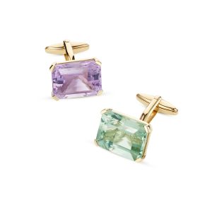 CANDY Manschettenknopf 14kt Gold mit Amethyst und Prasiolith